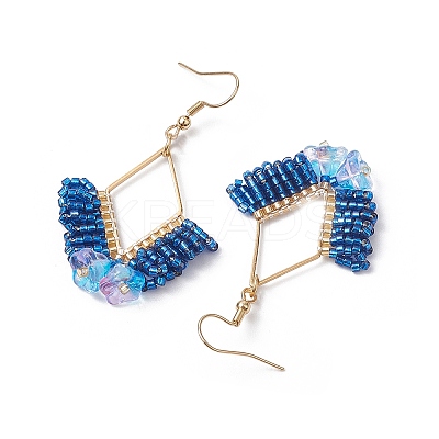 Braided Glass & 201 Stainless Steel Dangle Earrings EJEW-MZ00159-02-1