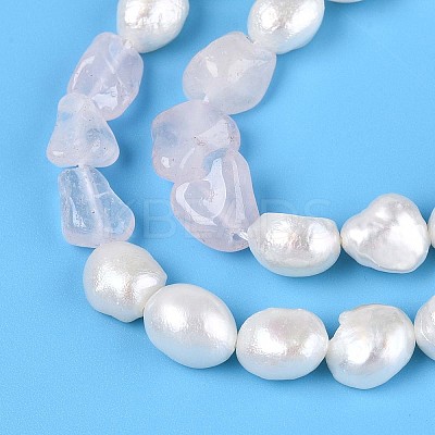 Natural Rose Quartz Nuggets & Natural Cultured Freshwater Pearl Beads Strands PEAR-N023-01A-16-1