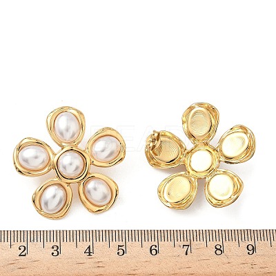 Flower 304 Stainless Steel Plastic Imitation Pearl Stud Earrings for Women EJEW-G444-04G-1