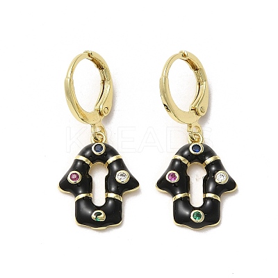 Hamsa Hand Real 18K Gold Plated Brass Dangle Hoop Earrings EJEW-L268-040G-01-1