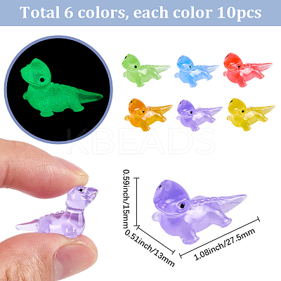 60Pcs 6 Colors Luminous Resin Lizard Figurines DJEW-SP0001-12-1