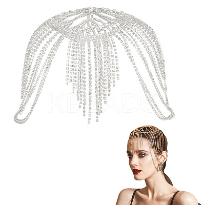 Rhinestone Mesh Headpiece Cap OHAR-WH0021-47S-1
