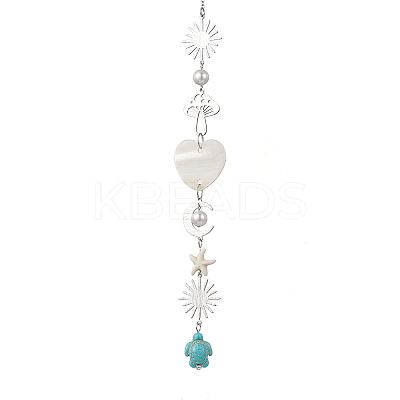Synthetic Turquoise Starfish Turtle Beads Hanging Suncatchers HJEW-JM03446-1