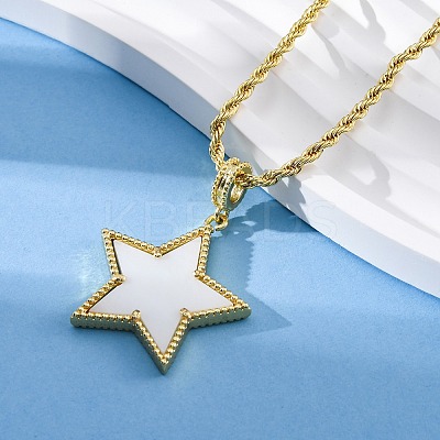 Brass Enamel Star Pendant Necklaces for Women NJEW-K381-09G-02-1