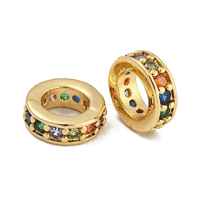 Rack Plating Brass Micro Pave Clear Cubic Zirconia Beads KK-U030-32G-04-1