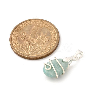Copper Wire Wrapped Natural Labradorite & Amazonite & Aquamarine & Rose Quartz & Amethyst & Tiger Eye & Strawberry Quartz & Prehnite Pendants PALLOY-JF04064-02-1
