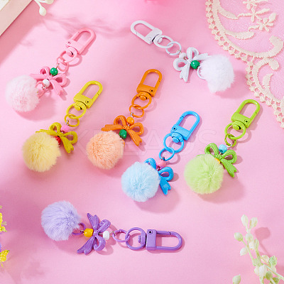 7Pcs 7 Colors PU Leather Pompom Ball Pendant Decorations HJEW-TA0001-44-1