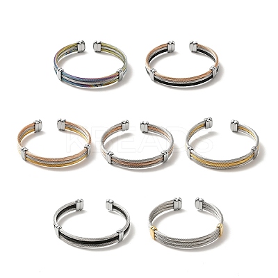 304 Stainless Steel Triple Layer Twist Rope Open Cuff Bangle for Women BJEW-P283-09M-1