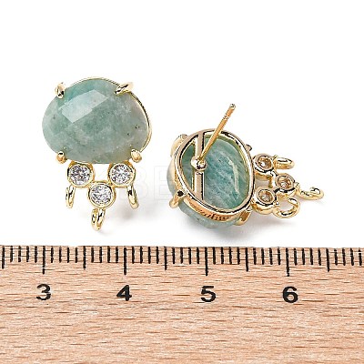 Brass Micro Pave Cubic Zirconia Stud Earring Findings with Natural Amazonite KK-Z096-05G-10-1
