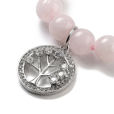 Natural Rose Quartz Round Beaded Chakra Stretch Bracelets BJEW-K251-01G-1