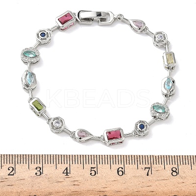 Brass Micro Pave Colorful Cubic Zirconia Link Chain Bracelets BJEW-G764-04P-1