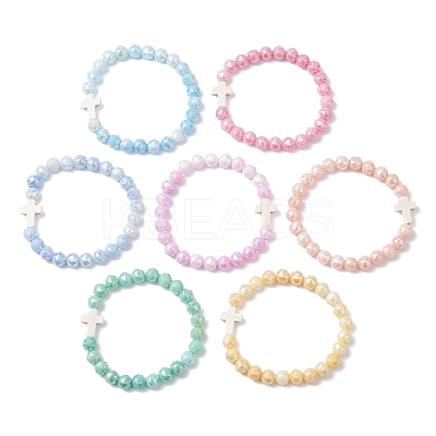 7Pcs 7 Colors Electroplate Glass Stretch Bracelets BJEW-JB12702-1