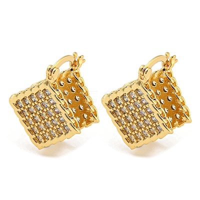 Rhombus Shape Brass Micro Pave Clear Cubic Zirconia Hoop Earrings EJEW-Q785-08G-1