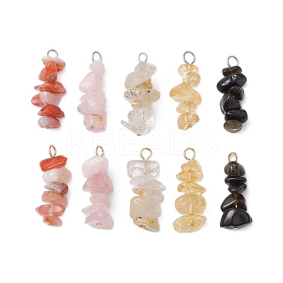 10Pcs 5 Colors 12 Constellation Natural Citrine & Golden Sheen Obsidian & Rose Quartz & Gold Rutilated Quartz & South Red Agate Pendants PALLOY-JF02839-06-1