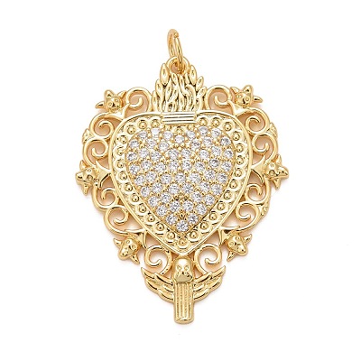 Rack Plating Brass Micro Pave Clear Cubic Zirconia Pendants KK-M229-40G-1