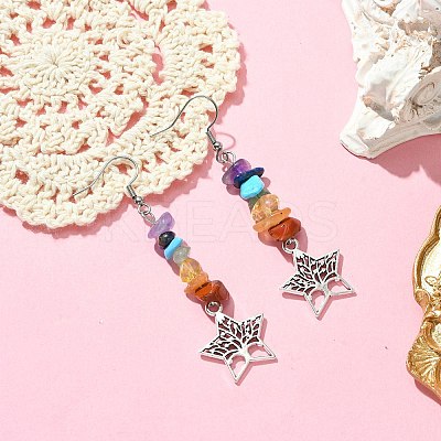 Natural & Synthetic Mixed Stone Chips Dangle Earrings EJEW-JE05390-03-1