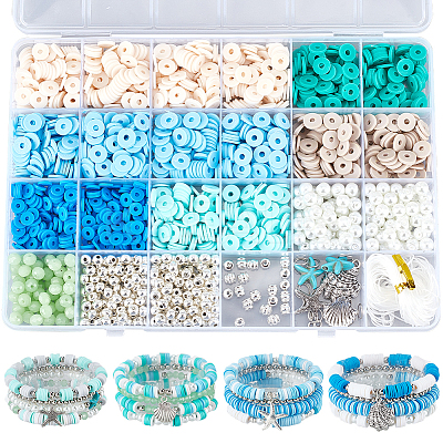 DIY Ocean Theme Synthetic Howlite Stretch Bracelet Making Kit DIY-SC0025-02-1