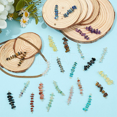 32Pcs 16 Styles Natural Chip Gemstone Beaded Connector Charms PALLOY-GO00059-1