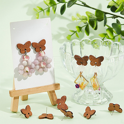20 Pairs Walnut Wood Stud Earring Findings WOOD-DC0001-02-1