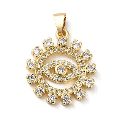 Rack Plating Brass Micro Pave Cubic Zirconia Pendants KK-P241-33G-1