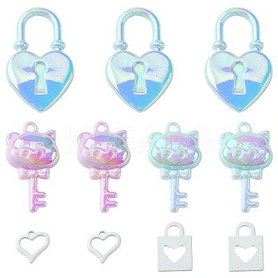 8Pcs 4 Styles Spray Painted 201 Stainless Steel & UV Plating Acrylic Pendant FIND-FS0002-09-1