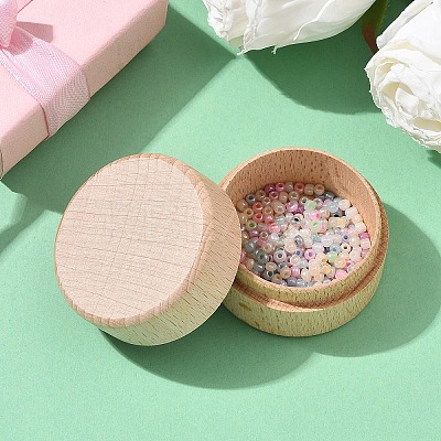 1Pc Round Beechwood Jewelry Storage Gift Box with Lid CON-YW0001-85-1