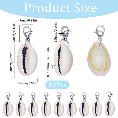30Pcs Natural Cowrie Shell Pendant Decorations HJEW-SC0001-42-1