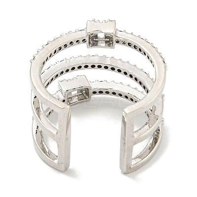 Rectangle Rack Plating Brass Micro Pave Cubic Zirconia Wide Cuff Rings for Women RJEW-F162-15P-1