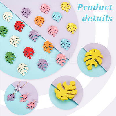 80Pcs 8 Colors Autumn Theme Painted Poplar Wood Pendants WOOD-PH0002-32-1