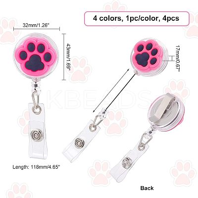 4 Pcs 4 Styles PVC Paw Badge Reel AJEW-CA0001-28A-1