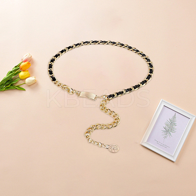 1Pc Black PU Leather & Alloy Twisted Waist Body Chains for Woman DIY-CL0001-10-1