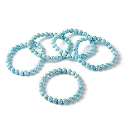 Natural Larimar/Pectolite Round Beaded Stretch Bracelet BJEW-A120-01B-1