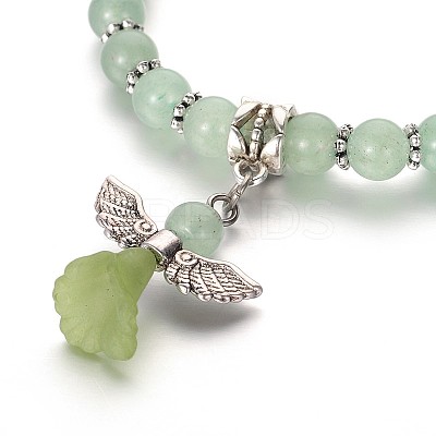 Trendy Natural Green Aventurine Beaded Acrylic Charm Bracelets BJEW-JB01792-04-1