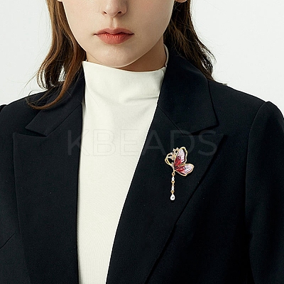 Resin Butterfly Brooch Pin with Crystal Rhinestone LS-JEWB-P016-05KCG-02-1