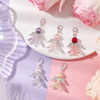 Angel Acrylic & Glass Pearl Pendant Decoration HJEW-JM02364-01-1