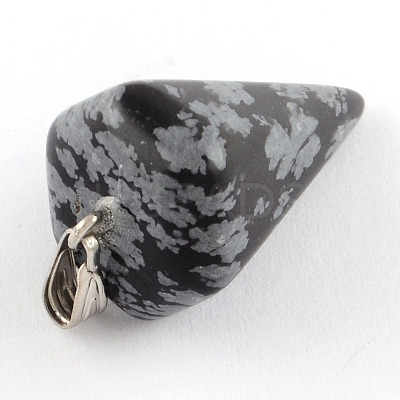 Natural Snowflake Obsidian Stone Pendants with Platinum Plated Iron Findings G-R278-71-1