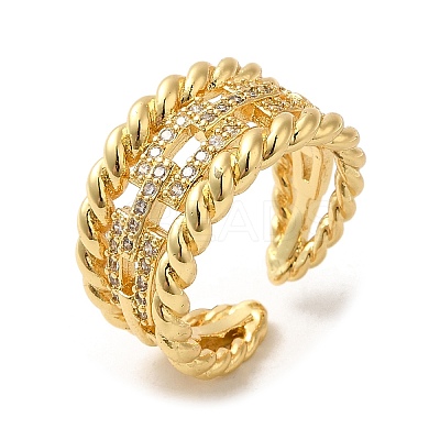 Rack Plating Real 18K Gold Plated Brass Hollow Rectangle Open Cuff Rings RJEW-B048-03G-1