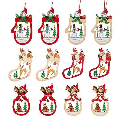 12Pcs 6 Style Mixed Shapes Wooden Ornaments DIY-SZ0003-40-1