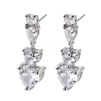 Heart Clear Cubic Zirconia Drop Earring EJEW-C002-06P-RS-1