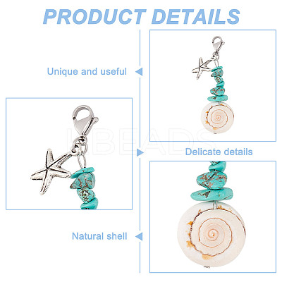 16Pcs 8 Styles Natural Shell & Synthetic Turquoise Chip Pendant Decorations HJEW-GO00036-1