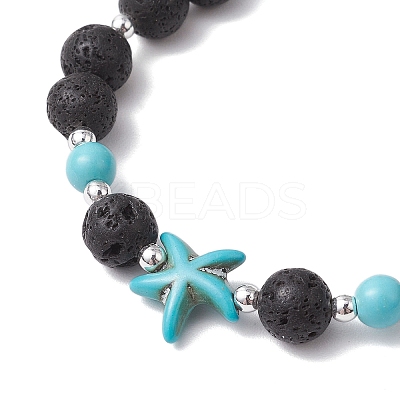 Synthetic Turquoise and Natural Lava Rock Beads Stretch Bracelets for Men Women BJEW-JB11824-01-1