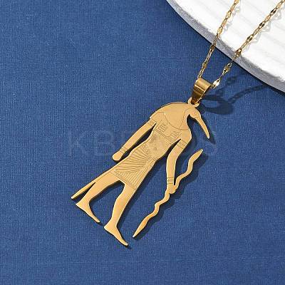 201 Stainless Steel Egyptian Ancient God Anubis Pendant Necklaces NJEW-D318-06G-1