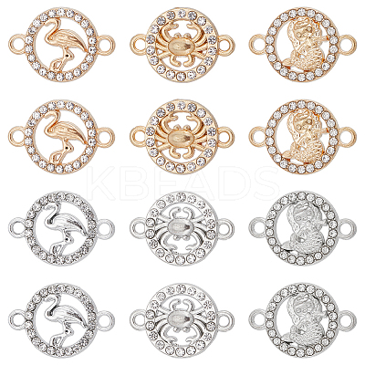36Pcs 6 Styles Alloy Crystal Rhinestone Connector Charms FIND-SC0007-42-1