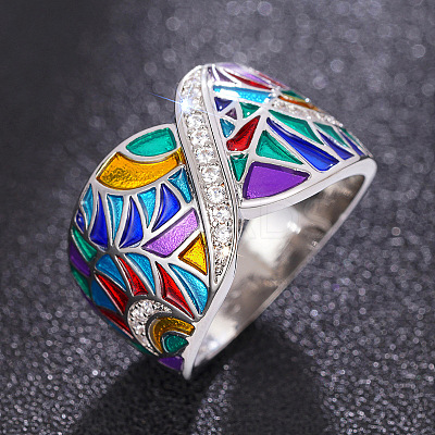 Ethnic Style Brass Micro Pave Cubic Zirconia and Enamel Finger Rings FS-WG810B2-05-1