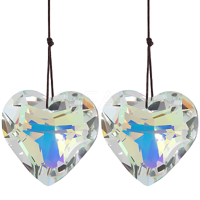 2Pcs Glass Heart Pendant Decorations HJEW-SP0001-22B-1