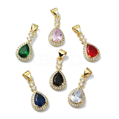 Rack Plating Real 18K Gold Plated Brass Micro Pave Cubic Zirconia Pendants KK-B084-07G-1