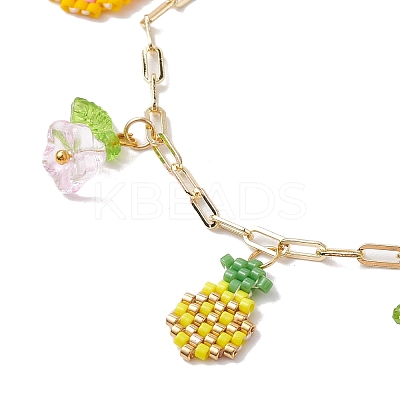 Fruit & Flower Glass Seeds Charm Bracelets BJEW-MZ00051-1