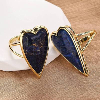 Heart Natural Lapis Lazuli Finger Rings RJEW-M076-03G-08-1