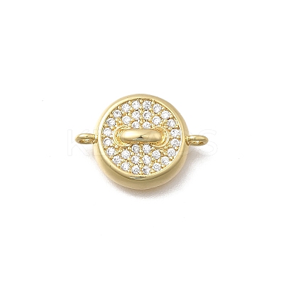 Brass Micro Pave Cubic Zirconia Flat Round Links Connector Charms KK-D431-081G-01-1