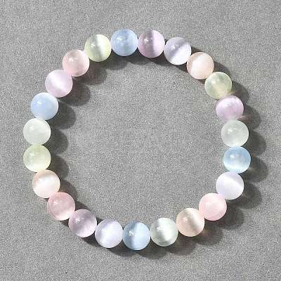 Natural Selenite Round Beaded Stretch Bracelets for Men Women BJEW-JB12061-1